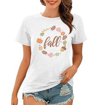 Fall Retro Flower Leaf Circle Women T-shirt - Seseable