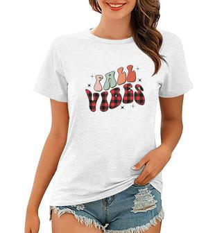 Fall Vibes Red Caro Plaid Fall Yall Women T-shirt - Seseable