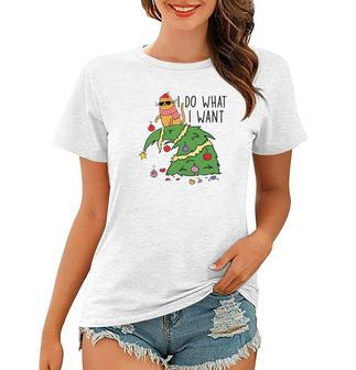 Funny Christmas Cat I Do What I Want Xmas Holiday Women T-shirt - Seseable