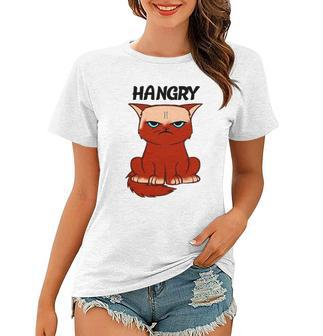 Funny Hangry Cat Cartoon Style Humor Tee Women T-shirt | Mazezy