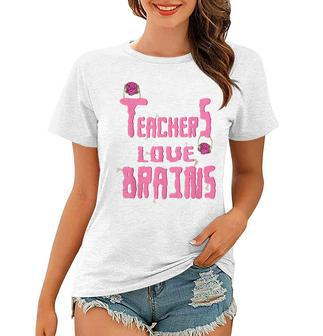 Funny Teachers Love Brains Teacher Zombie Halloween Women T-shirt - Thegiftio UK