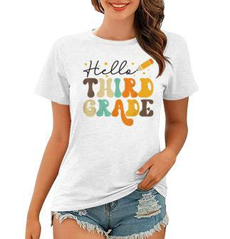 Groovy Hello Third Grade Vibes Retro Teachers Back To School Women T-shirt - Thegiftio UK