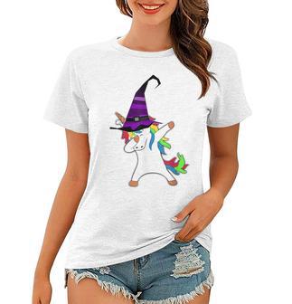 Halloween Dabbing Unicorn Witch Hat Witchcraft Costume Gift Women T-shirt - Seseable