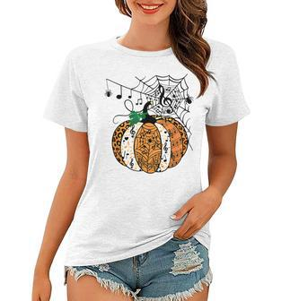 Halloween Pumpkin Music Symbols Music Teacher Halloween Women T-shirt - Seseable