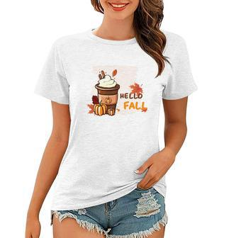 Hello Fall Coffee Pumpkin Love Women T-shirt - Seseable