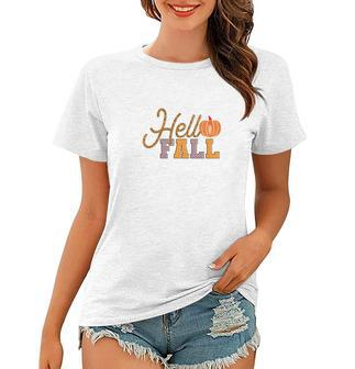 Hello Fall Hello Autumn Pumpkin Gift Women T-shirt - Seseable
