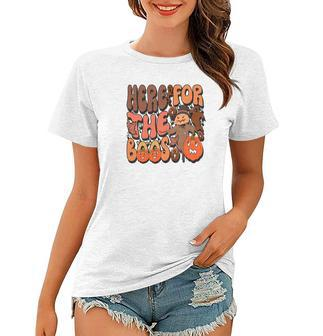 Here For The Boos Groovy Fall Women T-shirt - Seseable