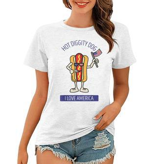 Hot Diggity Dog July 4Th Patriotic Bbq Picnic Usa Funny Women T-shirt - Seseable