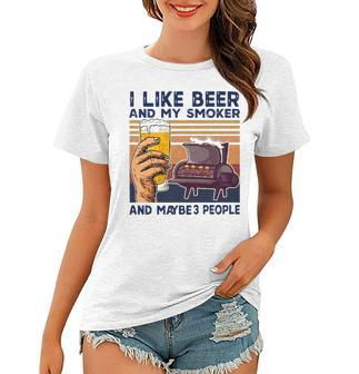 I Like Beer And My Smoker And Maybe 3 People Wine Vintage Graphic Design Printed Casual Daily Basic Women T-shirt - Thegiftio UK