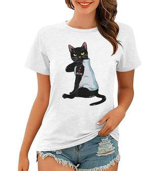 I Love Mom Black Cat Tattoo Funny Mothers Day Animal Tees Women T-shirt - Thegiftio UK