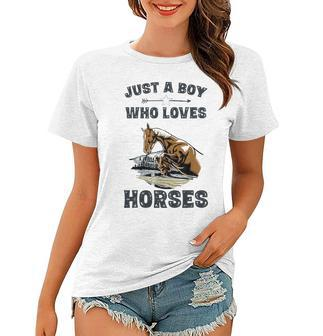 Just A Boy Who Loves Horses Horse Equestrian Gift Boys Graphic Design Printed Casual Daily Basic Women T-shirt - Thegiftio UK