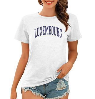 Luxembourg Varsity Style Navy Blue Text Women T-shirt | Mazezy
