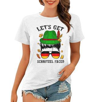 Oktoberfest Lets Get Schnitzel Faced Messy Bun Oktoberfest Women T-shirt - Thegiftio UK