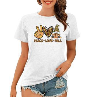 Peace Love Fall Funny Gnome Autumn Lover Pumpkins Halloween Women T-shirt - Seseable