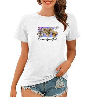 Peace Love Fall Latte Leopard Heart Women T-shirt - Seseable