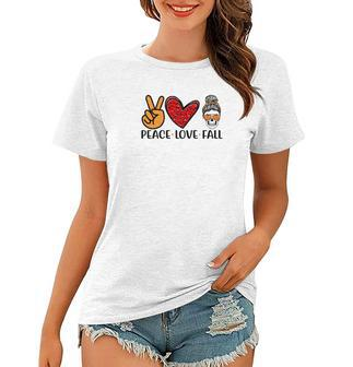 Peace Love Fall Messy Bun Girl Women T-shirt - Seseable