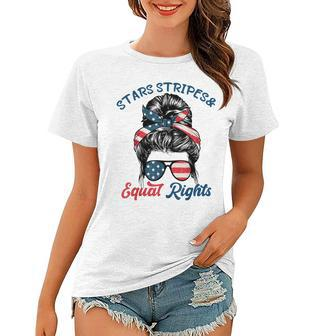 Pro Choice Feminist Stars Stripes Equal Rights Messy Bun Women T-shirt - Seseable