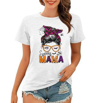 Spooky Mama Messy Bun Mom Life Halloween Costume Women T-shirt - Seseable