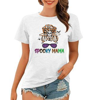 Sunglasses Mama Halloween Messy Bun Skull Witch Mom Spooky Women T-shirt - Seseable