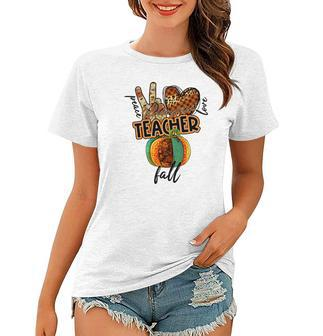 Teacher Peace Love Fall Kindergarten Women T-shirt - Seseable