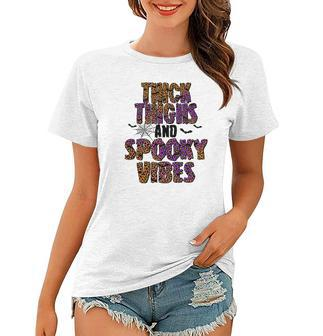 Thick Thights And Spooky Vibes Leopard Halloween V2 Women T-shirt - Seseable