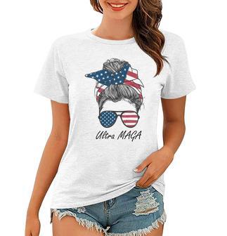 Ultra Maga Messy Bun Parody Trump 2024 Anti Biden Tshirt Women T-shirt - Monsterry