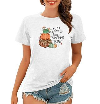 Vintage Autumn Autumn Leaves _ Pumpkins Please Women T-shirt - Seseable