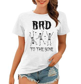 Vintage Halloween Spooky Dancing Skeleton Bad To The Bone Women T-shirt - Seseable