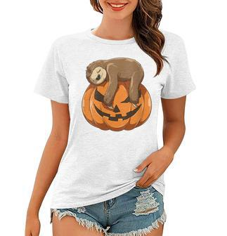 Womens Sloth Pumpkin Halloween Sloth Themed Halloween Lovers Gift Women T-shirt - Thegiftio UK