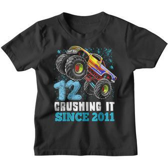 12 Crushing It Since 2011 Monster Truck 12Th Birthday Boys Youth T-shirt - Thegiftio UK