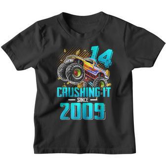 14 Crushing It Since 2009 Monster Truck 14Th Birthday Boys V2 Youth T-shirt - Thegiftio UK
