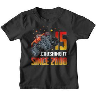 15 Crushing It Since 2008 Monster Truck 15Th Birthday Boys V2 Youth T-shirt - Thegiftio UK