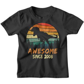 15Th Birthday Dinosaur 15 Year Old Boys Awesome Since 2008 Youth T-shirt - Thegiftio UK
