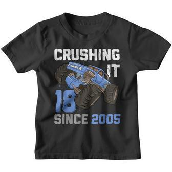 18 Crushing It Since 2005 Monster Truck 18Th Birthday Boys V2 Youth T-shirt - Thegiftio UK
