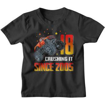 18 Crushing It Since 2005 Monster Truck 18Th Birthday Boys Youth T-shirt - Thegiftio
