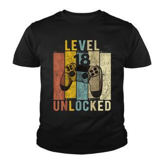 18Th Birthday Level 18 Unlocked Video Gamer Gift Youth T-shirt - Seseable