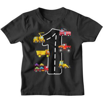 1St Birthday Party 1 Year Old Trucks Birthday Boy Youth T-shirt - Thegiftio UK