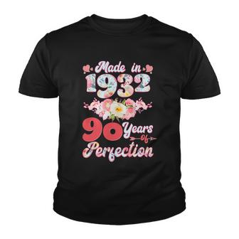 Flower Floral Made In 1932 90 Years Of Perfection 90Th Birthday Graphic Design Printed Casual Daily Basic Youth T-shirt