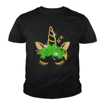 Unicorn Face St Patricks Day Graphic Design Printed Casual Daily Basic Youth T-shirt