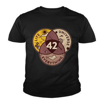 42 Answers To Life Universe Everything Hitchhikers Galaxy Guide Youth T-shirt - Monsterry UK