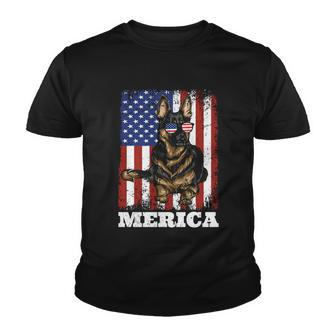 4Th Of July German Shepherd Dog American Flag Merica Cute Gift Youth T-shirt - Monsterry
