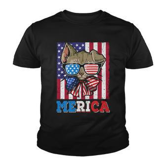 4Th Of July Merica American Cat Lover Youth T-shirt - Monsterry