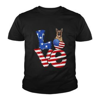 4Th Of July Patriotic Love German Shepherd American Flag Gift Youth T-shirt - Monsterry