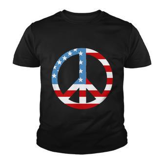 4Th Of July Peace Sign American Flag Youth T-shirt - Monsterry UK