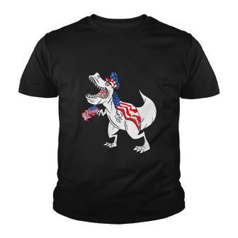 4Th Of July T Rex Dinosaur Amerisaurus Funny Youth T-shirt - Monsterry