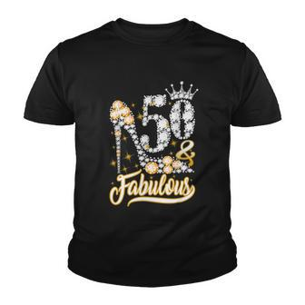 50 & Fabulous 50 Years Old 50Th Birthday Diamond Crown Shoes Tshirt Youth T-shirt - Monsterry AU