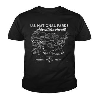 62 National Parks Map Gifts Us Park Vintage Camping Hiking V3 Youth T-shirt - Thegiftio UK