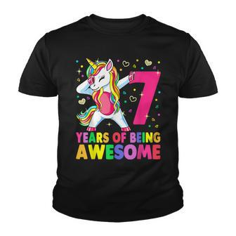 7 Years Old Unicorn Dabbing 7Th Birthday Girl Unicorn Party V3 Youth T-shirt - Seseable