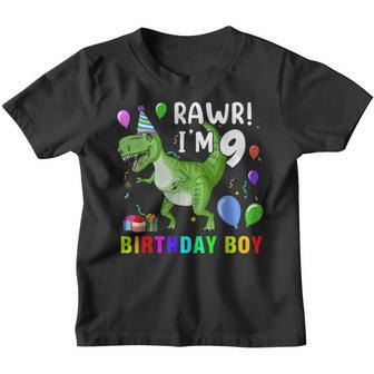 9 Year Old 9Th Birthday Boy T Rex Dinosaur V2 Youth T-shirt - Thegiftio UK