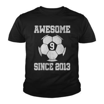 9Th Birthday Soccer Player 9 Years Old Vintage Retro Youth T-shirt - Seseable
